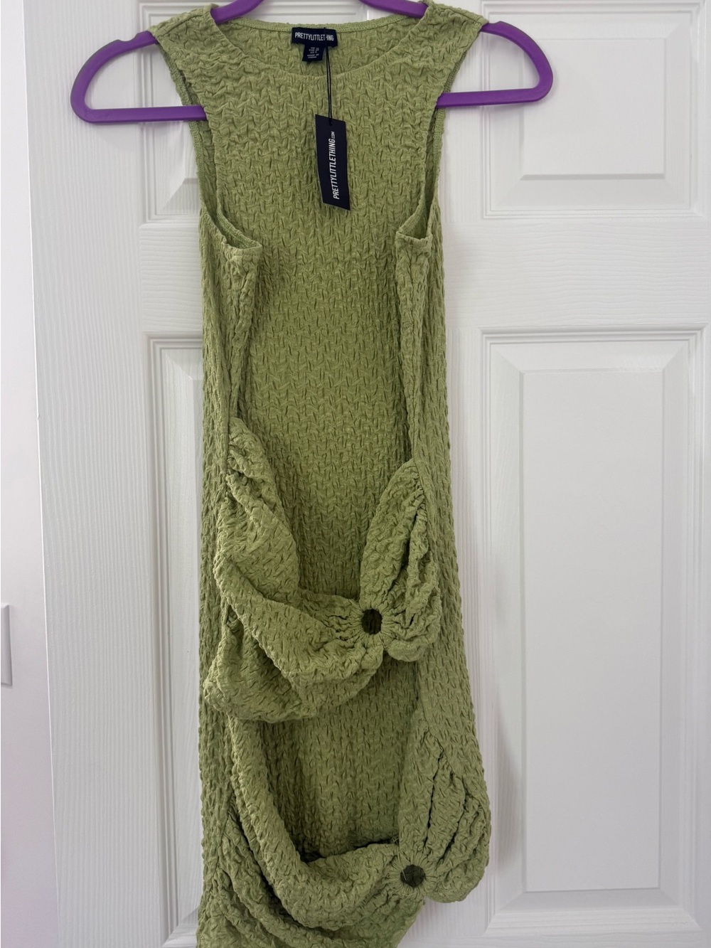 NWT PrettyLittleThing Green Crinkle Racer Neck Ring Detail Bodycon Dress